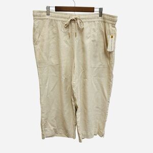 Land N Sea beige linen blend cropped wide leg tie waist pants Size 2X NWT